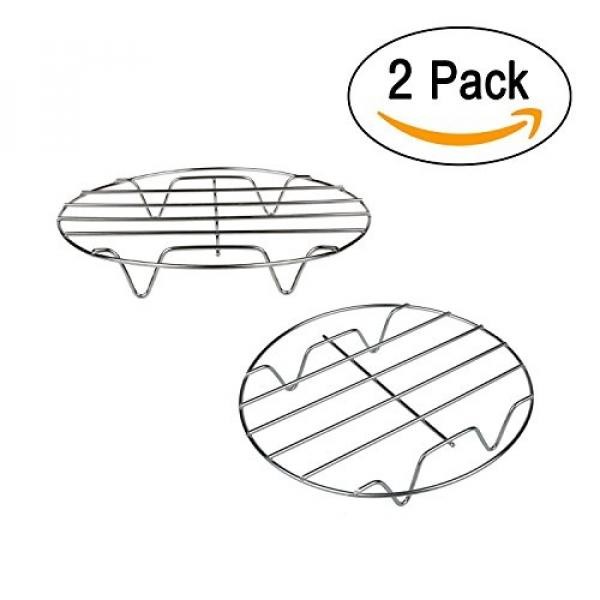 T & B 7 Inch Air Fryer Memasak Rak Mengukus Cooling Multi-Tujuan Stainless Steel Round Rack Cross Kawat W Stand Peralatan Masak Cocok untuk Air Fryer Instan Pot Pressure Cooker Canning Set 2-Intl