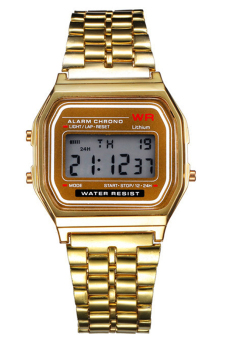 Bluelans® Stainless Steel LCD Digital Stopwatch Olahraga Jam Tangan Emas  