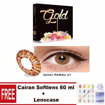 Exoticon X2 Ice Gold Softlens - Hazel Free Lenscase + Cairan 60ml