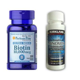 Gambar Kirkland Minoxidil 5% + Biotin 10,000mcg (100) Puritan s Pride Penumbuh Rambut   Bulu Pria