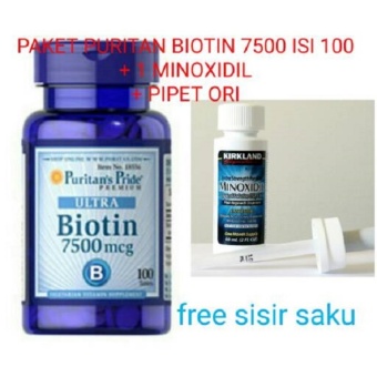 Gambar Paket Kirkland Minoxidil 60 ml   Puritan Pride Ultra Biotin 7500 mcg 100 Kapsul