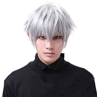 Tokyo Hantu Wig Kaneki Ken Pendek Perak Putih Kostum Cosplay Mengenakan Wig Rambut Lurus - Intl Tokyo Hantu Wig Kaneki Ken Pendek Perak Putih Kostum Cosplay Mengenakan Wig Rambut Lurus - Intl
