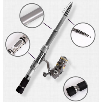 1,5 m portabel serat karbon ultrapendek perjalanan teleskopik joran laut berputar tiang - International