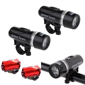 Gambar 2x 5 LED Lamp Bike Bicycle Front Head Light +Rear Safety Waterproof Flashlight   intl