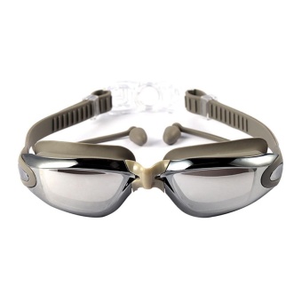 Gambar Leegoal renang kacamata dengan Silicone telinga Plugs   UV pelindung Anti kabut   terbaik dewasa renang kacamata, abu abu