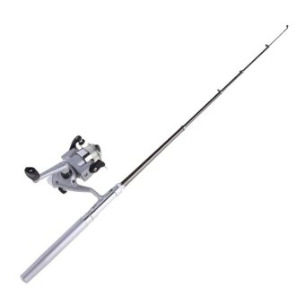Mini Aluminum Alloy Pocket Pen Fishing Rod Pole Reel + Line SilverPortable - intl