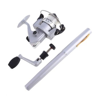 Mini Aluminum Alloy Pocket Pen Fishing Rod Pole Reel + Line SilverPortable - intl