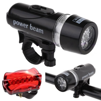 Gambar Waterproof 5 LED Lamp Bike Bicycle Front Head Light + Rear Safety Flashlight Set   intl