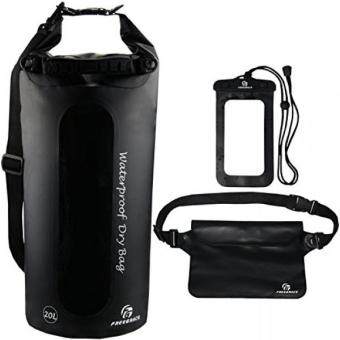 Gambar Waterproof Dry Bags Set Of 3 By Freegrace   Dry Bag With 2 Zip Lock Seals   Detachable Shoulder Strap, Waist Pouch   Phone Case   Can Be Submerged Into Water   For Swimming , 20L)