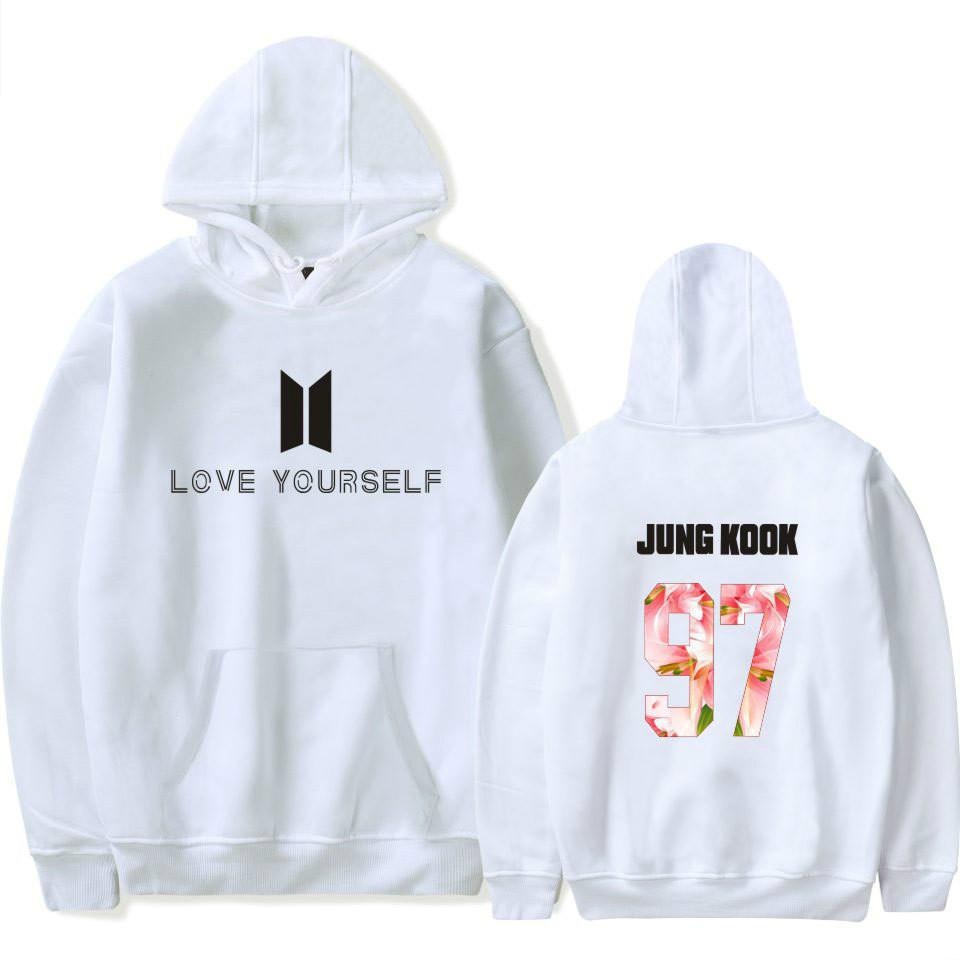 2017 Baru Kedatangan BTS Bangtan Boys Sweatshirts Hoodie Wanita BTS Mencintai Diri Sendiri Wanita/pria Hoodies Sweatshirts Musim Gugur dan Musim Dingin Penggemar Sweatshirts Maxi Plus Ukuran XXXXL Wanita/Pria Hoodies JUNG KOOK 97 (Putih) -Intl
