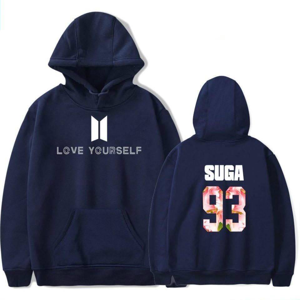 2017 Baru Kedatangan BTS Bangtan Boys Sweatshirts Hoodie Wanita BTS Mencintai Diri Sendiri Wanita/pria Hoodies Sweatshirts Musim Gugur dan Musim Dingin Penggemar Sweatshirts Maxi Plus Ukuran XXXXL Wanita/Pria Hoodies SUGA 93 (Navy Biru) -Intl