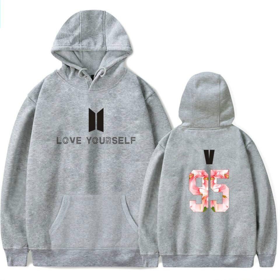2017 Baru Kedatangan BTS Bangtan Boys Sweatshirts Hoodie Wanita BTS Mencintai Diri Sendiri Wanita/pria Hoodies Sweatshirts Musim Gugur dan Musim Dingin Penggemar Sweatshirts Maxi Plus Ukuran XXXXL Wanita/Pria Hoodies V 95 (Grey) -Intl