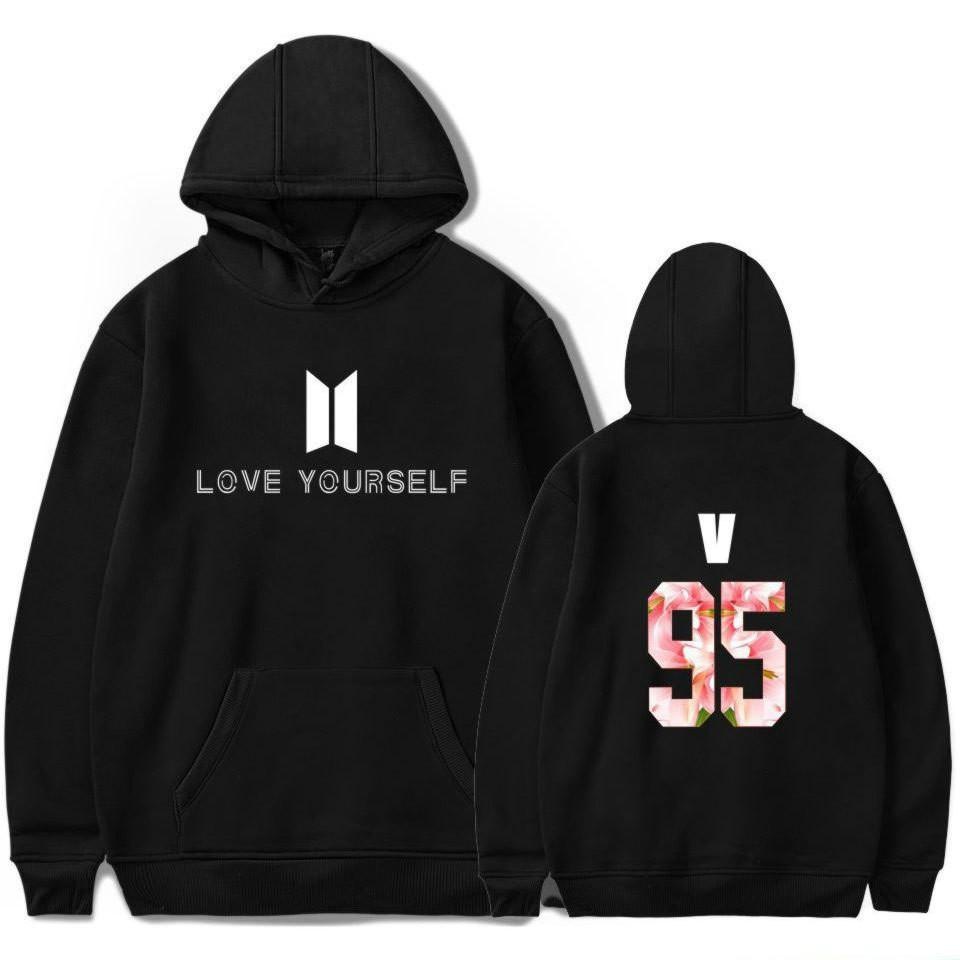 2017 Baru Kedatangan BTS Bangtan Boys Sweatshirts Hoodie Wanita BTS Mencintai Diri Sendiri Wanita/pria Hoodies Sweatshirts Musim Gugur dan Musim Dingin Penggemar Sweatshirts Maxi Plus Ukuran XXXXL Wanita/Pria Hoodies V 95 (Hitam) -Intl