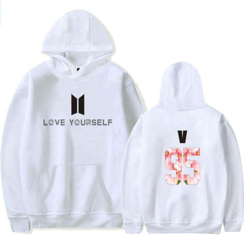2017 Baru Kedatangan BTS Bangtan Boys Sweatshirts Hoodie Wanita BTS Mencintai Diri Sendiri Wanita/pria Hoodies Sweatshirts Musim Gugur dan Musim Dingin Penggemar Sweatshirts Maxi Plus Ukuran XXXXL Wanita/Pria Hoodies V 95 (Putih) -Intl