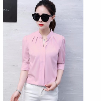 Sifon Wanita Lepas Baju Kemeja Lengan Pendek Hitam Putih 
