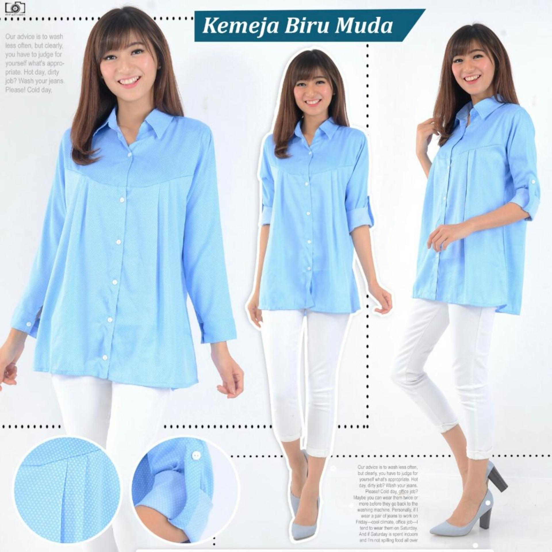 Alasxyashop Kemeja Wanita Polka  - Biru Muda