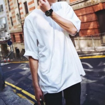 Gambar Amart Fashion kaos hip hop pria kebesaran lengan pendek leher O