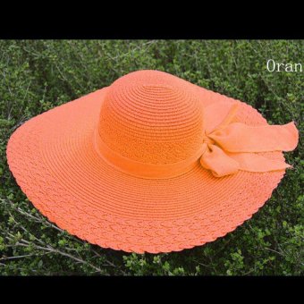 Gambar Amart Fashion Summer Casual Bowknot Straw Wide Brim Sun Block Beach Hats