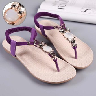 Gambar Amart Fashion Summer Women Sandals Owl Bead Comfortable Beach FlipFlops Flat Shoes(Purple)   intl