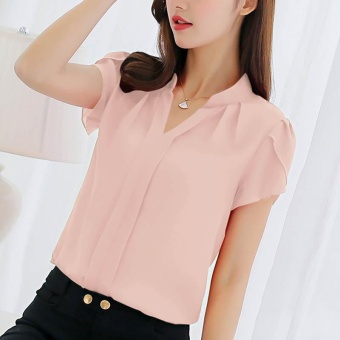 Gambar Amart Fashion Summer Women Shirt Chiffon Short Sleeve Loose Casual Blouse (pink)   intl