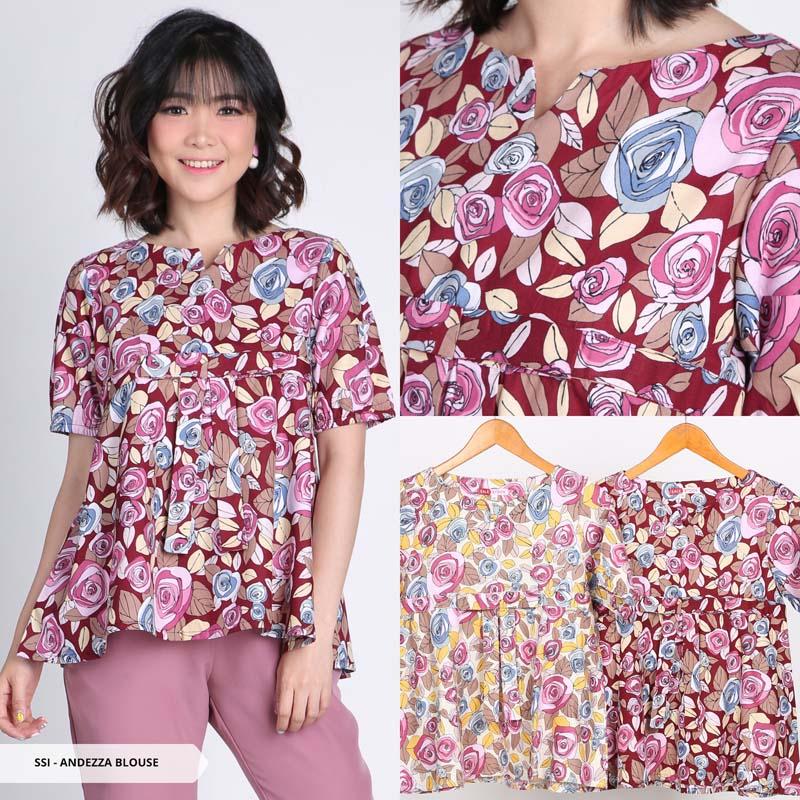 Andezza Flowery Flare Blouse - Maroon