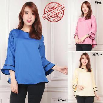 Atasan blouse kemeja wanita jumbo shirt tromphy Mikan - blue