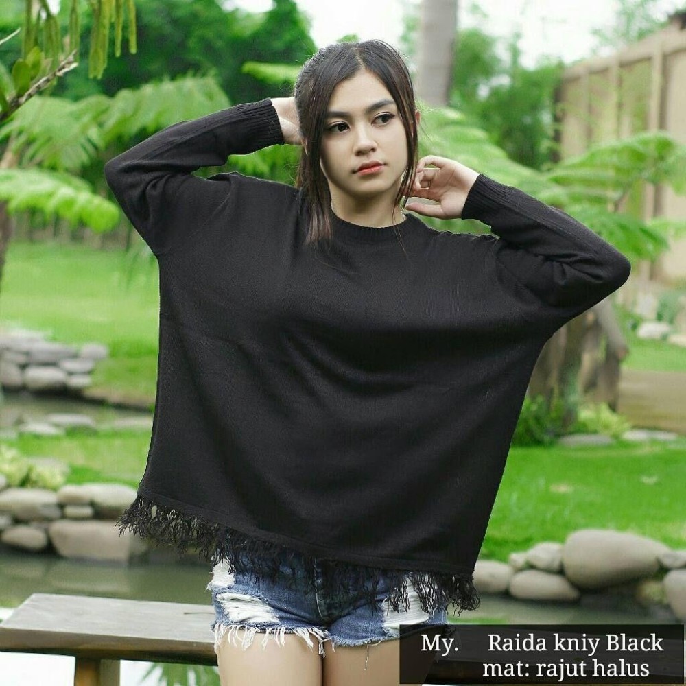 Atasan Fashion Wanita- Raida with bottom Rumbai- Rajut Halus- Kualitas dijamin- tidak Panas