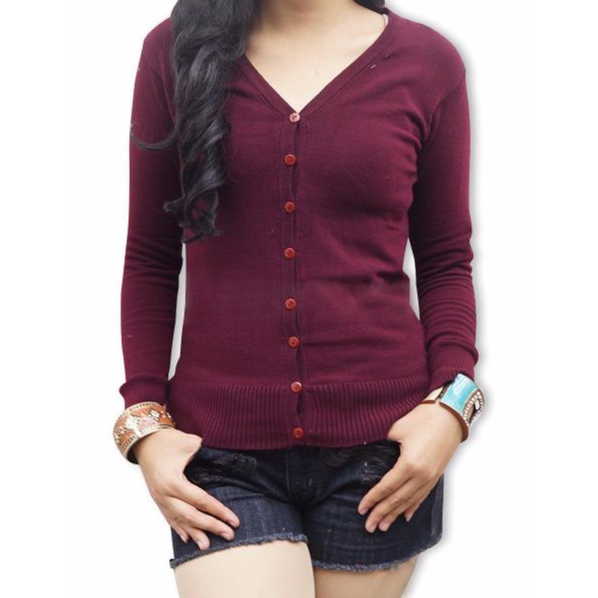Atasan Wanita - Cardigan - Basic Cardy - Spandek Knite - Maroon