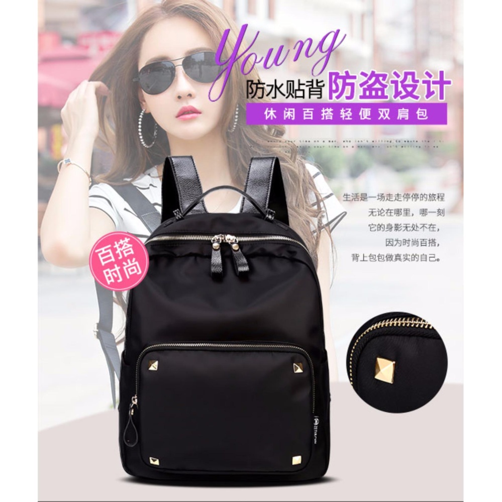 Atdiva Tas Ransel Fashion Import Unisex Four Stud Aksen - Hitam