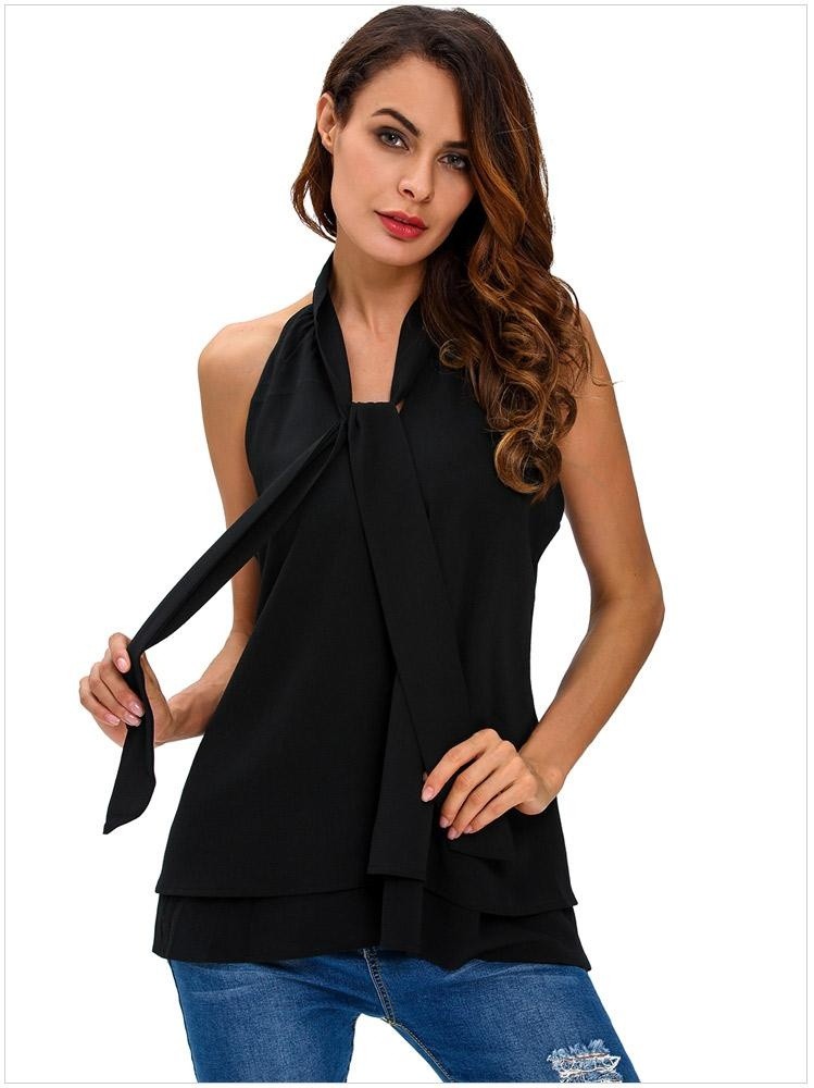 Auxo V Warna Solid Leher Tanpa Lengan Pullover Kasual Longgar Musim Panas T-Shirt Atasan Hitam-Internasional Auxo V Warna Solid Leher Tanpa Lengan Pullover Kasual Longgar Musim Panas T-Shirt Atasan Hitam-Internasional