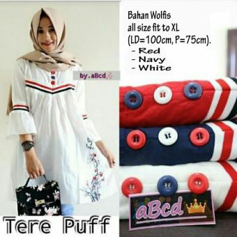 Baju Atasan Blouse Tunik Wanita Baju Muslim Blus Muslim Tere PuffBM43 - Navy