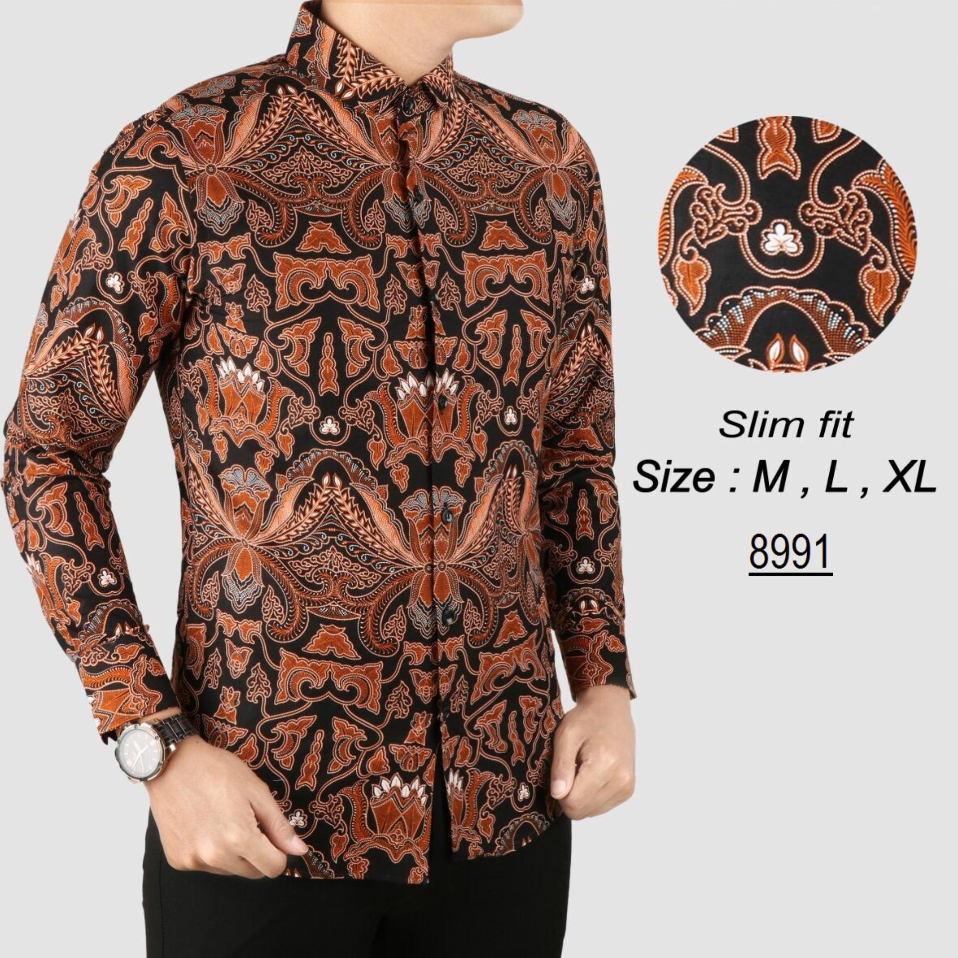 DISKON Baju Batik Modern Kemeja Pria Slim Fit 8991 Batik Modern Com