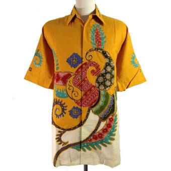 Gambar Baju Batik Tulis Pria Jumbo Berfuring Elegant HJ8009   Kuning