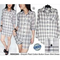 Baju Branded Murah Rainbow Greyish Plaid Cotton Button Down Shirt Dres - M5pwpm