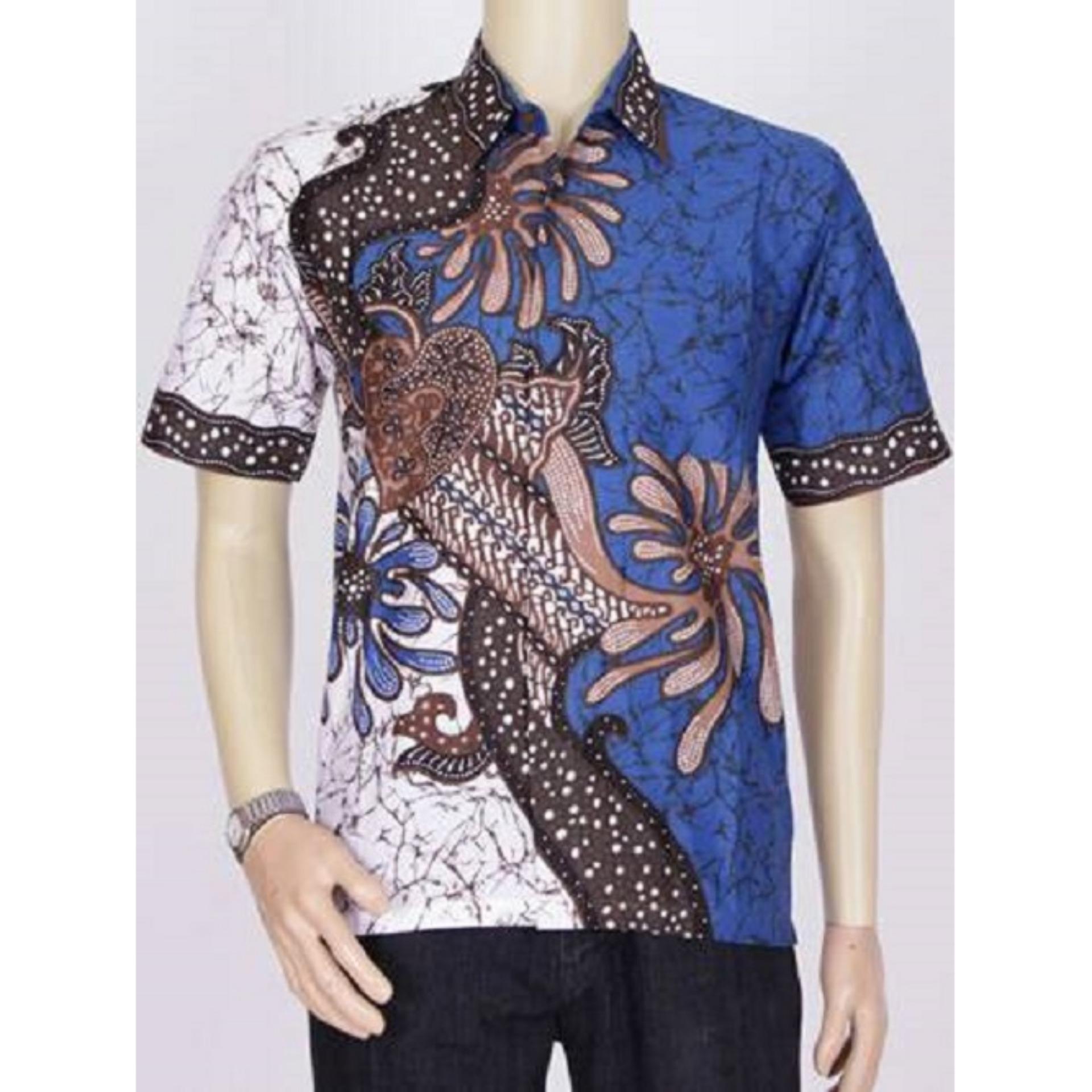 BELI Baju  Kemeja Batik  Modern Pria Khas Pekalongan Biru  