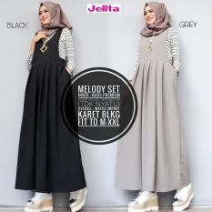 Baju Melody Setelan Iner + Overall Baloteli Maxi Modern Cewek Gamis Panjang Hijab Casual Pakaian Wanita Murah
