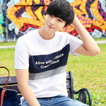Daftar Harga Baru pria lengan pendek cetak t-shirt (9209 putih dan biru abu-abu) Perbandingan harga