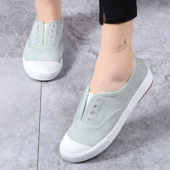 Gambar Beier anak besar gadis pedal sepatu kanvas sepatu flat shoes (Hijau)