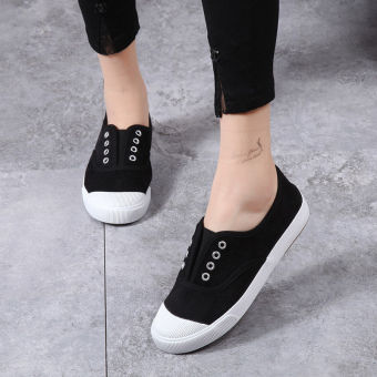 Gambar Beier anak besar gadis pedal sepatu kanvas sepatu flat shoes (Hitam)