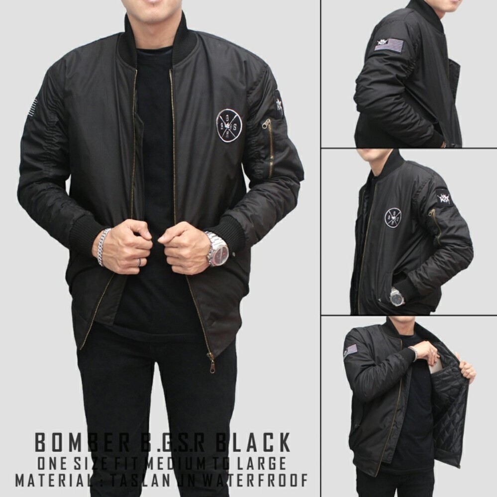 BGSR Jaket Pria Bomber Scotch Pilot logo bordir - ( Hitam )