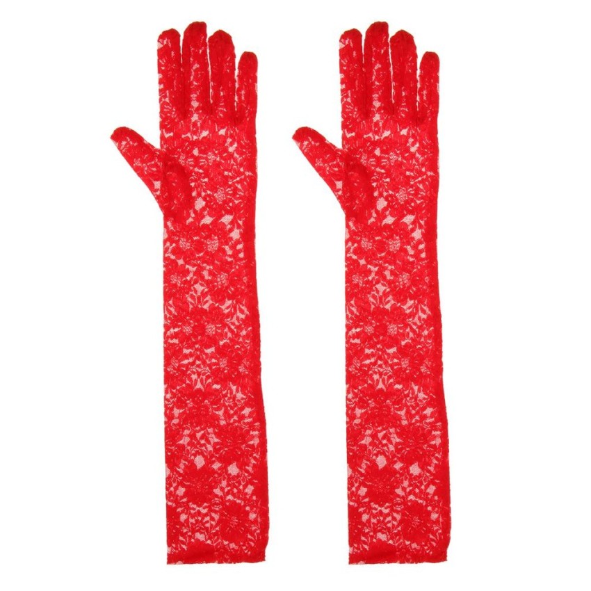BolehDeals Vintage Wanita Panjang Renda Sarung Tangan Opera Panjang untuk Pernikahan Malam Pesta Merah-Internasional