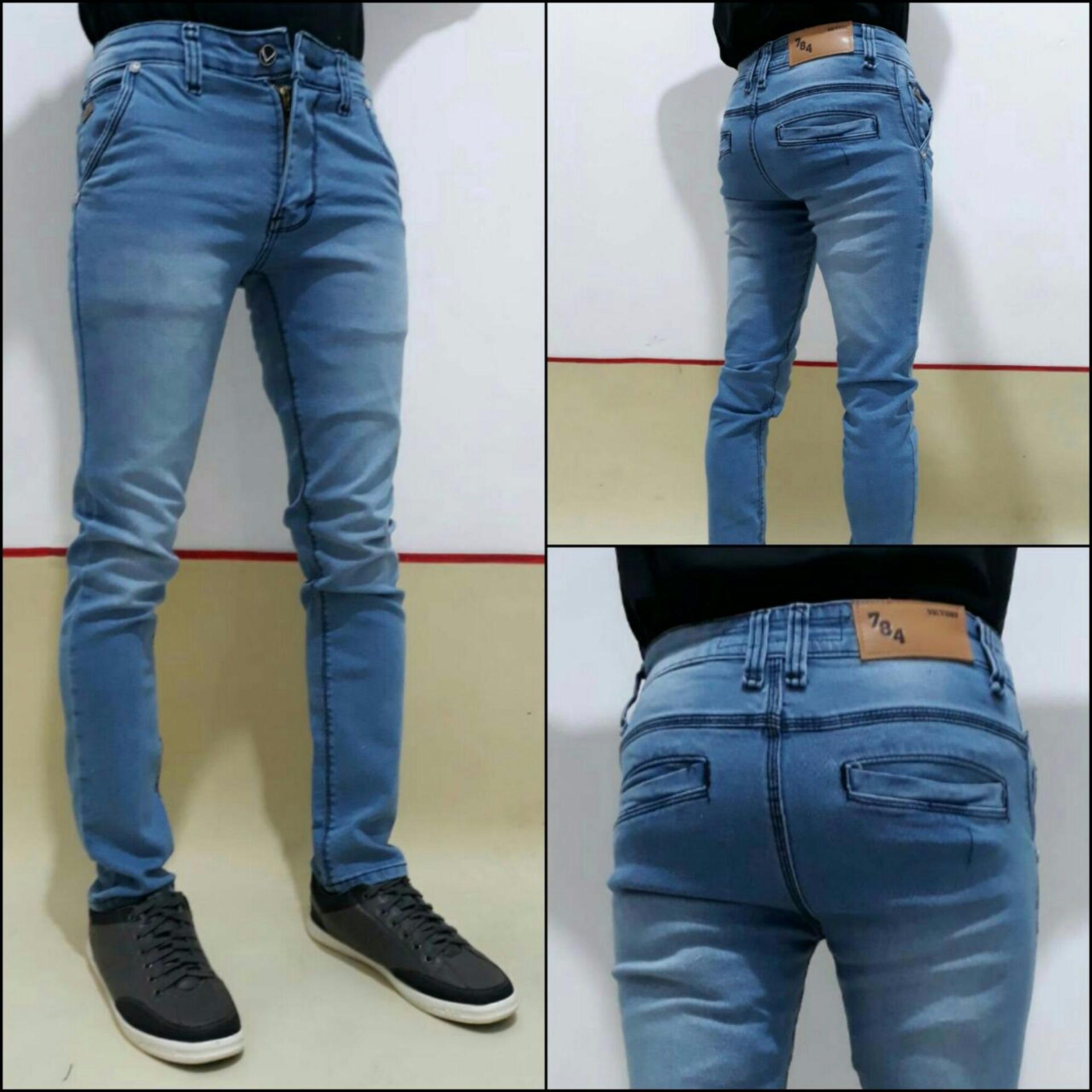 KS Celana jeans pria / jeans skinny fit (biru wash)