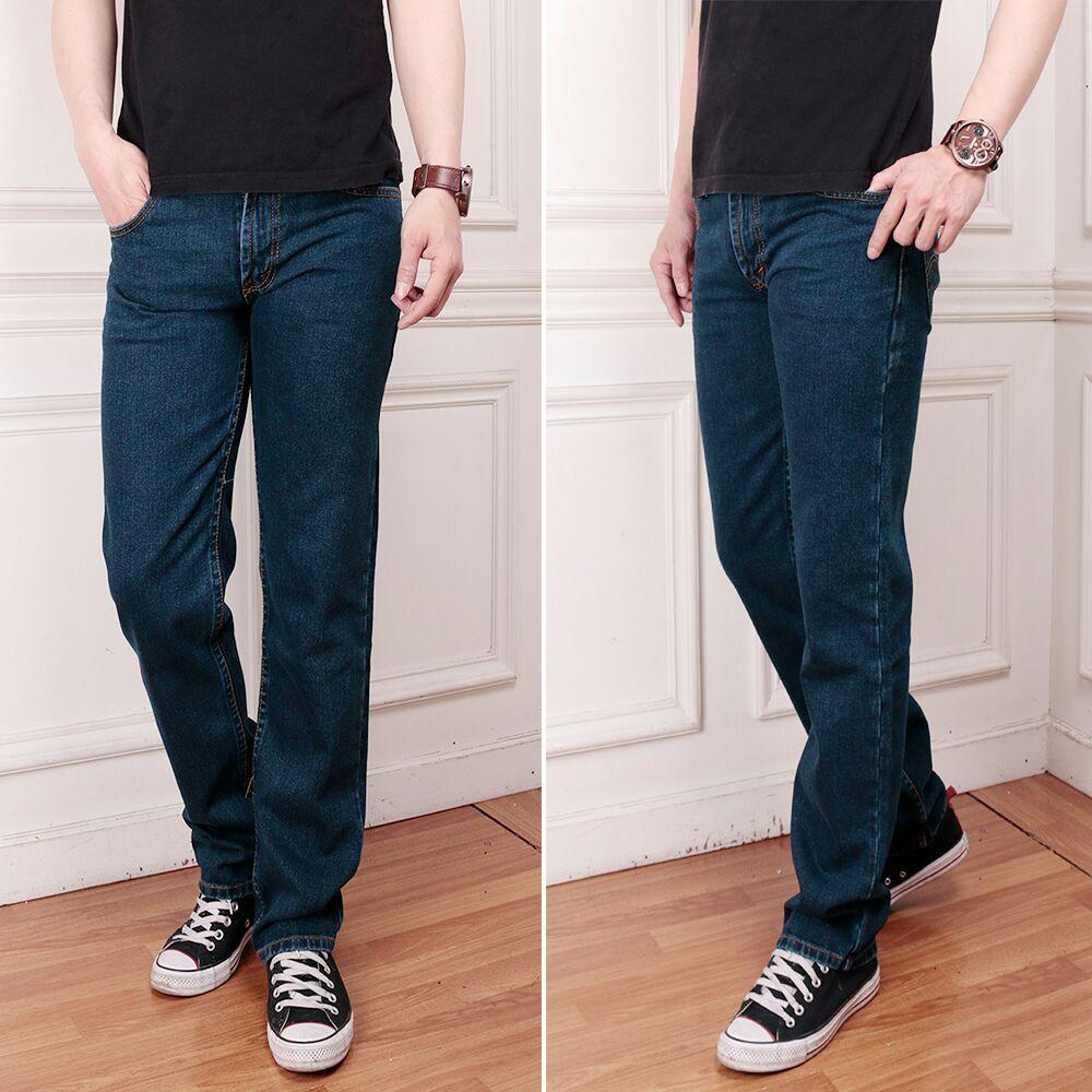 Celana Jeans Pria/Cowok Biru Dongker Reguler Murah