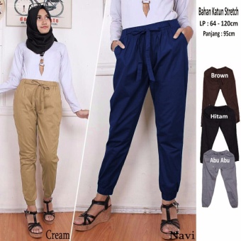 Gambar Celana joger jumbo panjang wanita jumbo long pant Meliana   cream