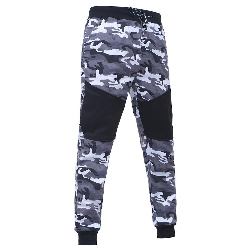 Celana Jogger Gym Sweatpants Pria Outdoor Kamuflase Hitam Splicing Drawstring Celana Celana Bluelansie-Intl