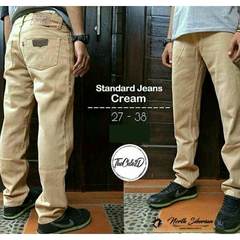 Celana Pria/Cowok Regular Standard Jeans / Denim [Krem/Cream] Celana Jeans Panjang Big Size/Besar/Jumbo North Siberian
