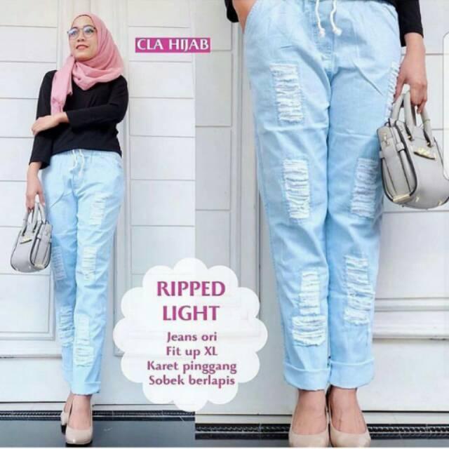 Celana Ripped Jeans Pants Light