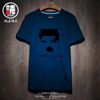 Gambar Chaplin laki laki lengan pendek t shirt t darah (Biru tua Chaplin avatar putih CKD)