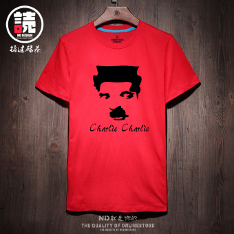 Gambar Chaplin laki laki lengan pendek t shirt t darah (Merah Chaplin avatar putih CKD)