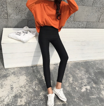 Flash Sale Chic Korean-style black slimming high-waisted pencil pants leggings (Hitam